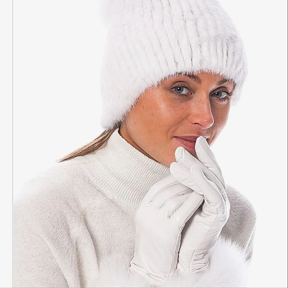 πNWT White Soft Leather Gloves With White Fox Fur and Velvet Lininβ¦ - Picture 5 of 11